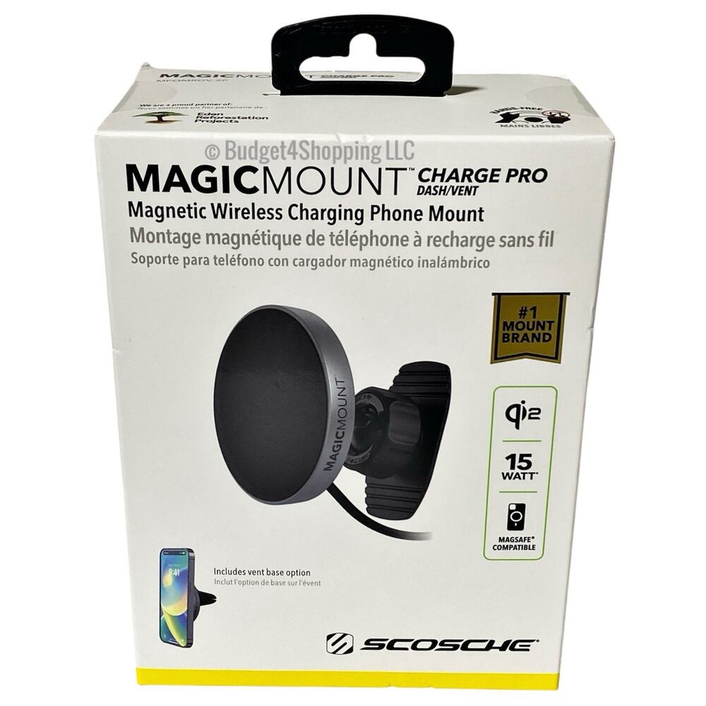 Scosche MagicMount Charge Pro Qi2 15W MagSafe Car Mount Charger Dash/Vent Black